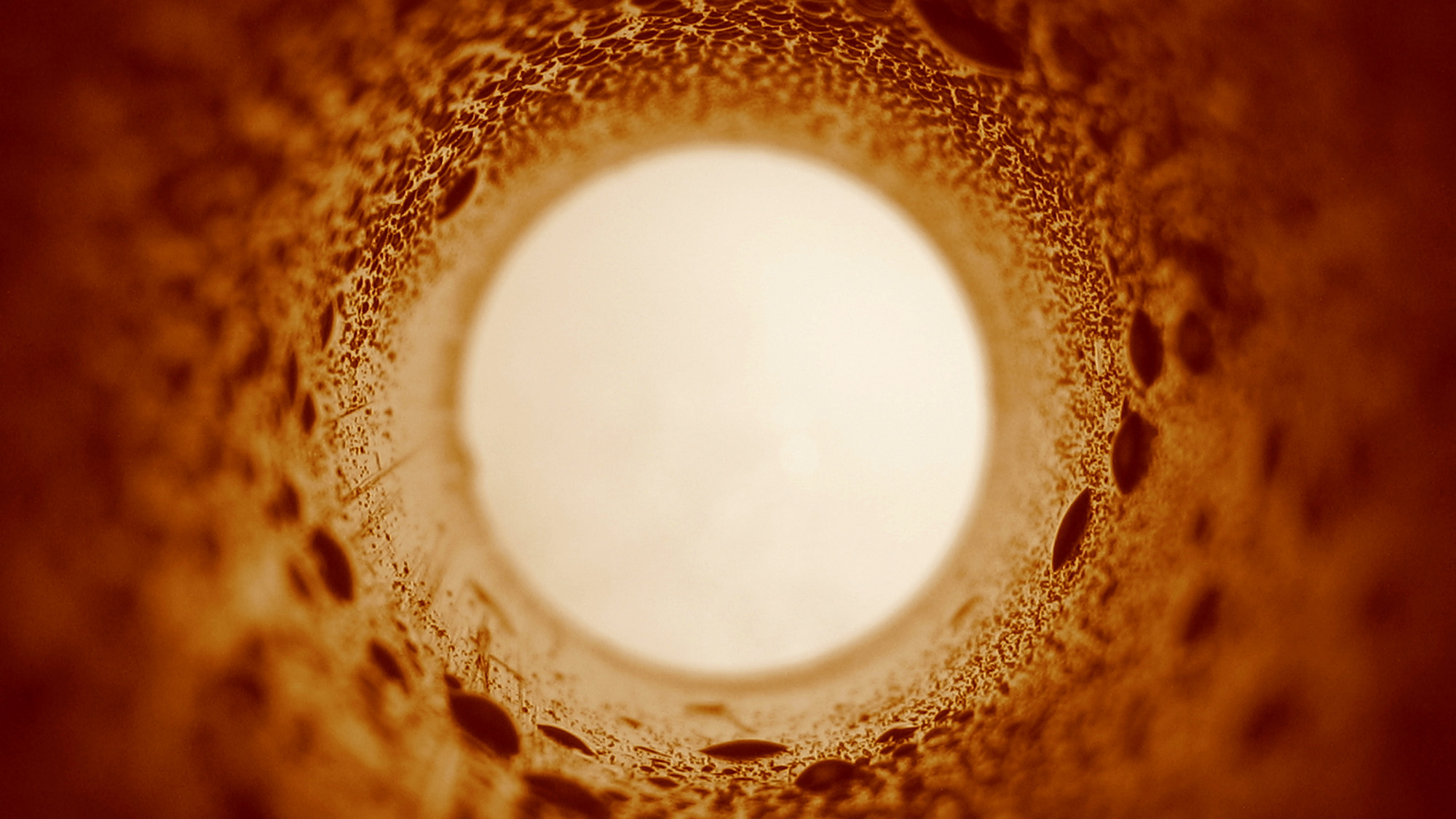 View from within large, textured, industrial pipe