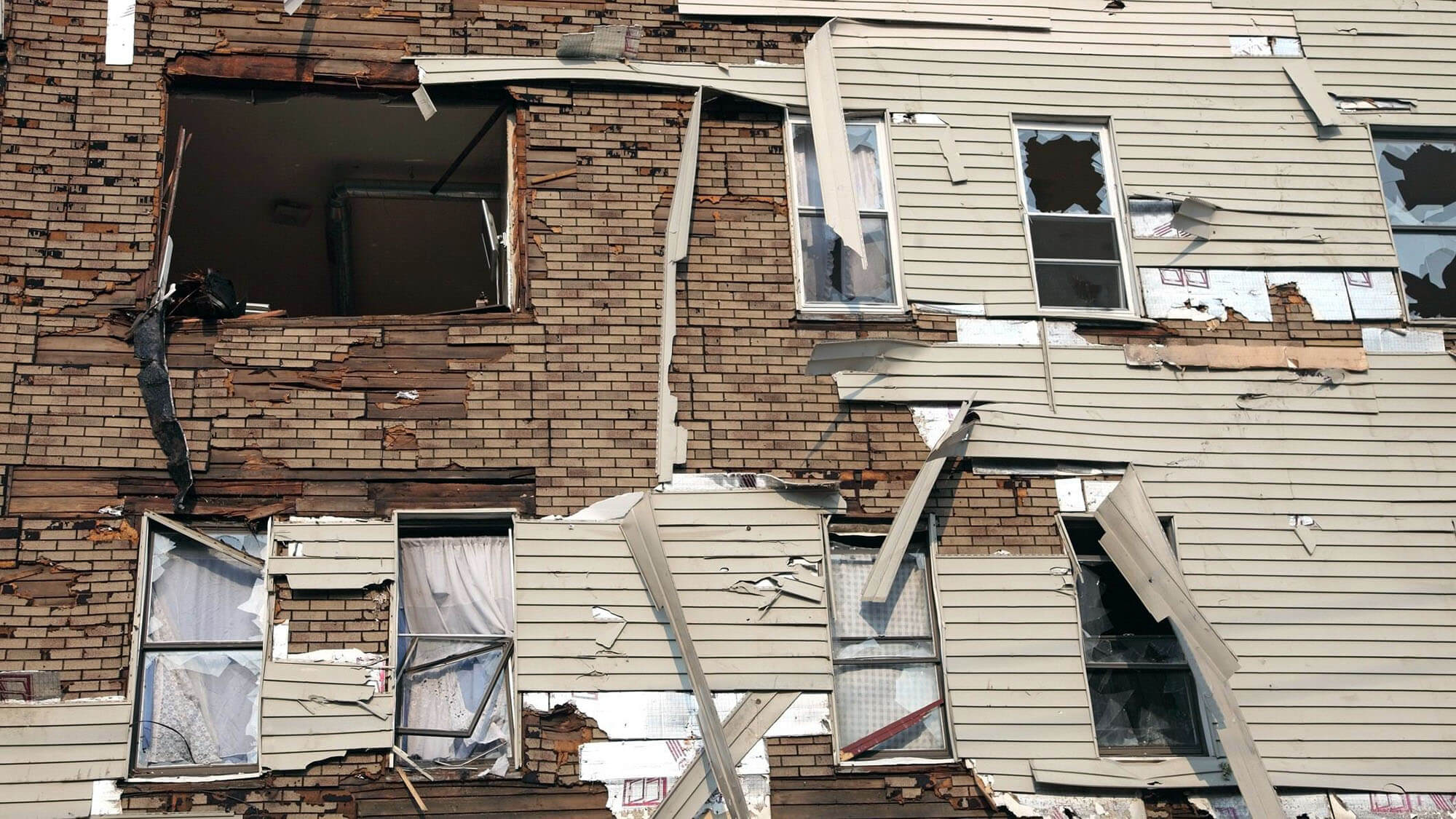 Tornado damage to a downtown building in Bridgeport, Connecticut