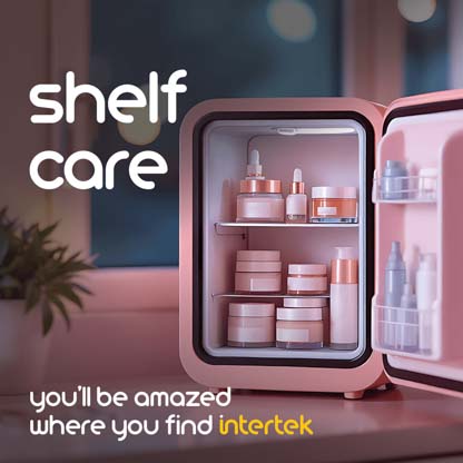 A minifridge filled with skincare products