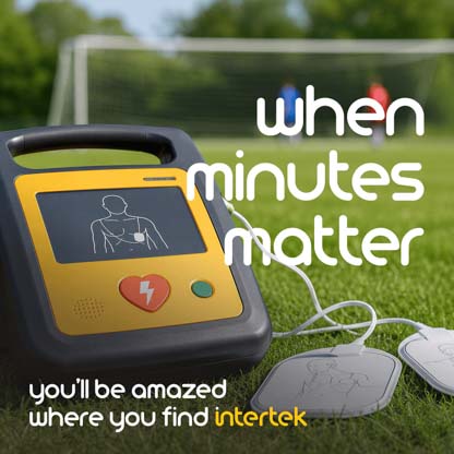 An Automated External Defibrillator sitting on a soccer field