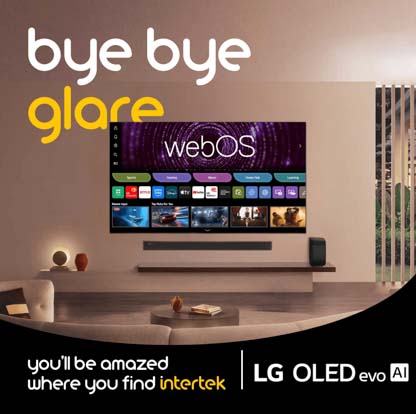 A flat panel TV on a living room wall with the webOS interface displayed